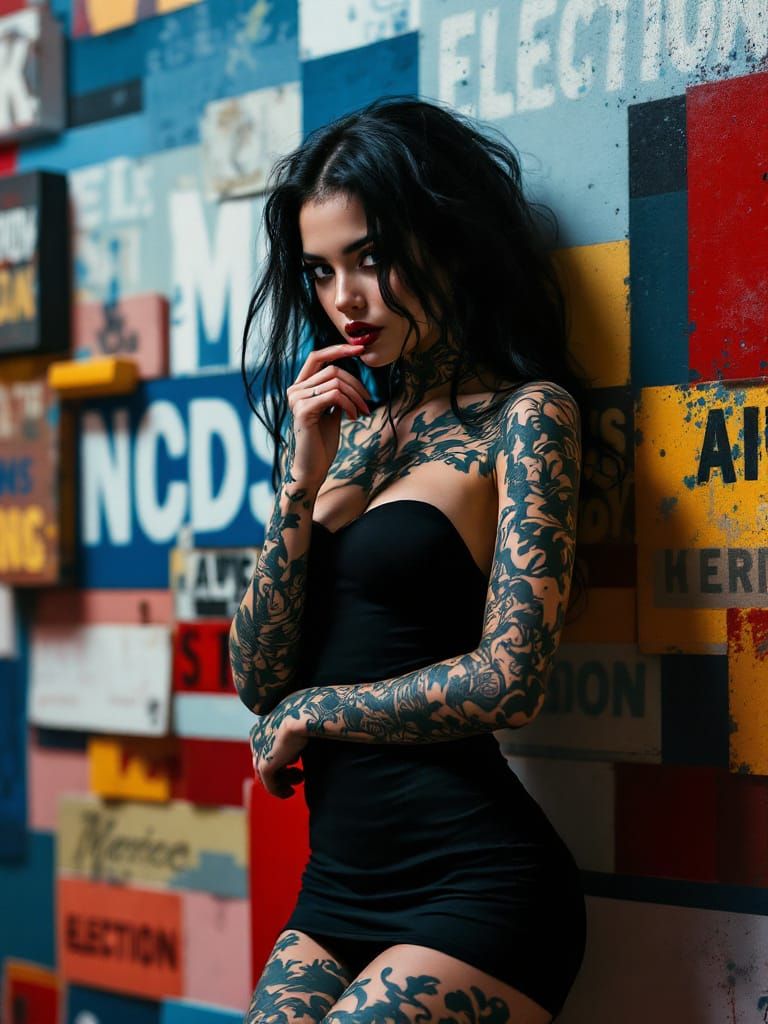 Tattooed Temptress in Avant-Garde Setting
