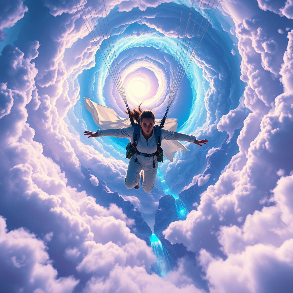 Skydiver Soaring Through a Fantasy Landscape