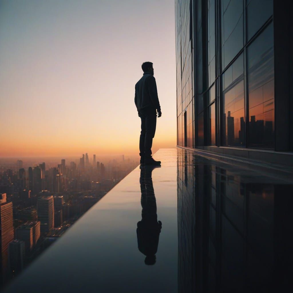Skyscraper Edge Figure in Vibrant Cityscape Style