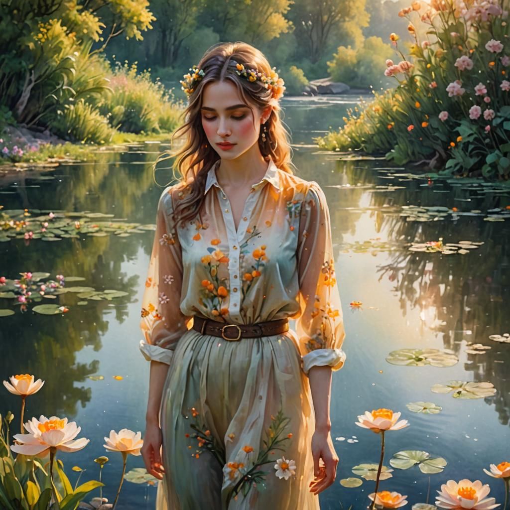 Impressionist Watercolor: Lady in Floral Shirt