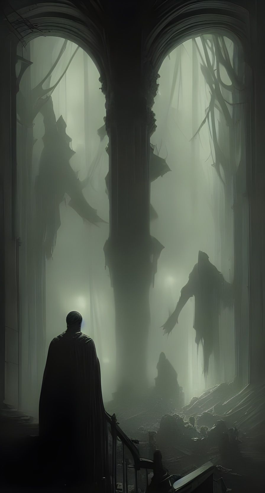 Sinister Ghosts in a Gothic Horror Scene