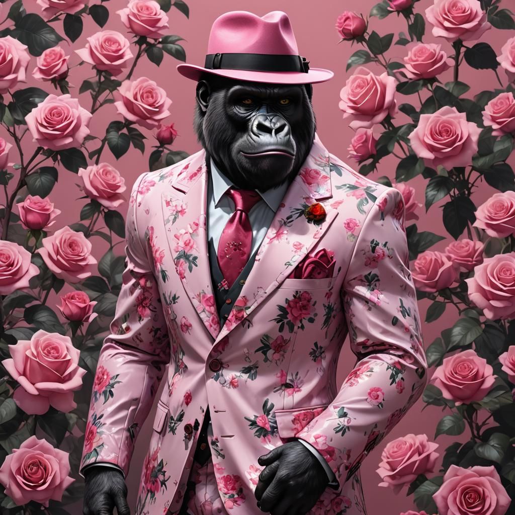 Mobster Gorilla in Pink Suit, Anime Art