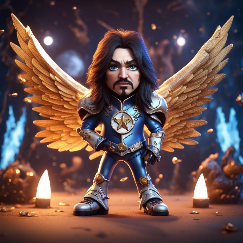 Hyperrealistic Ace Frehley Chibi with Wings