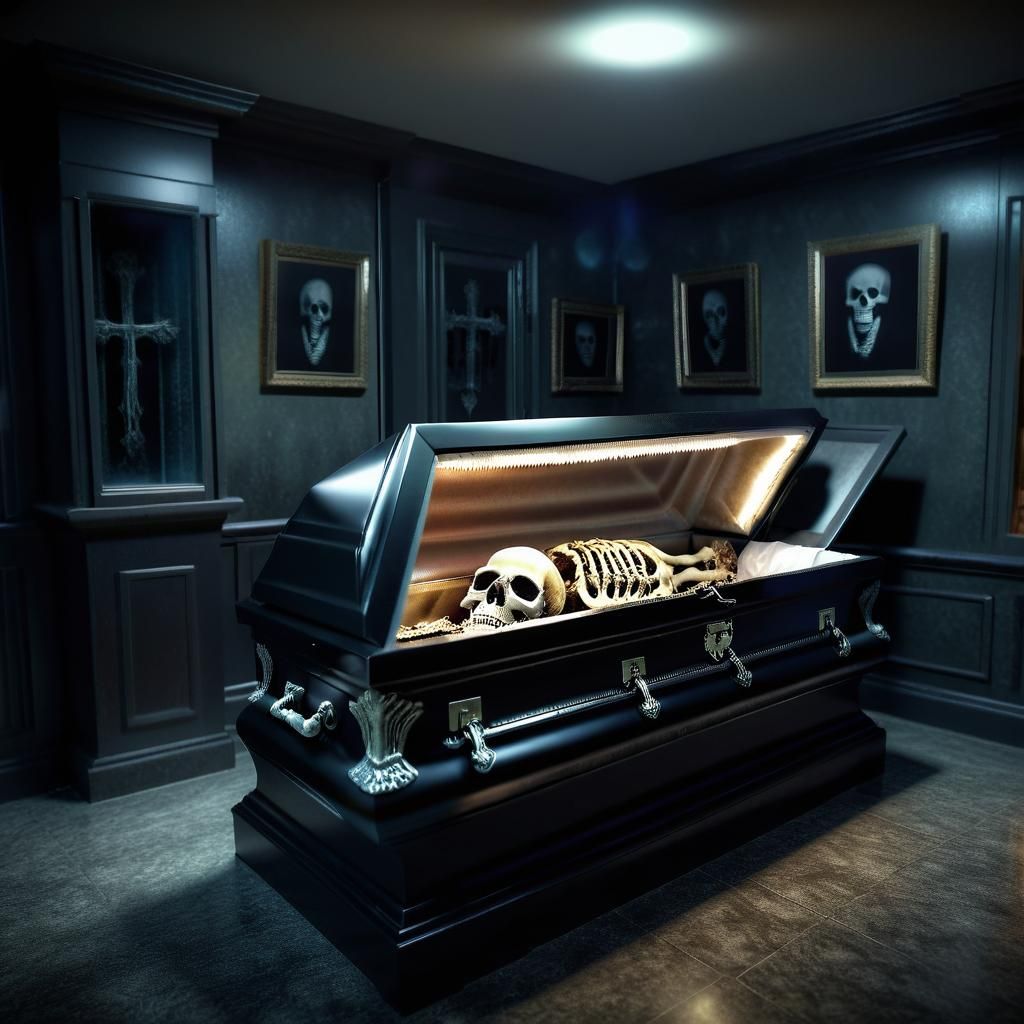 Skeleton Exhumation in Undertaker's Room: Hyperrealistic Sce...
