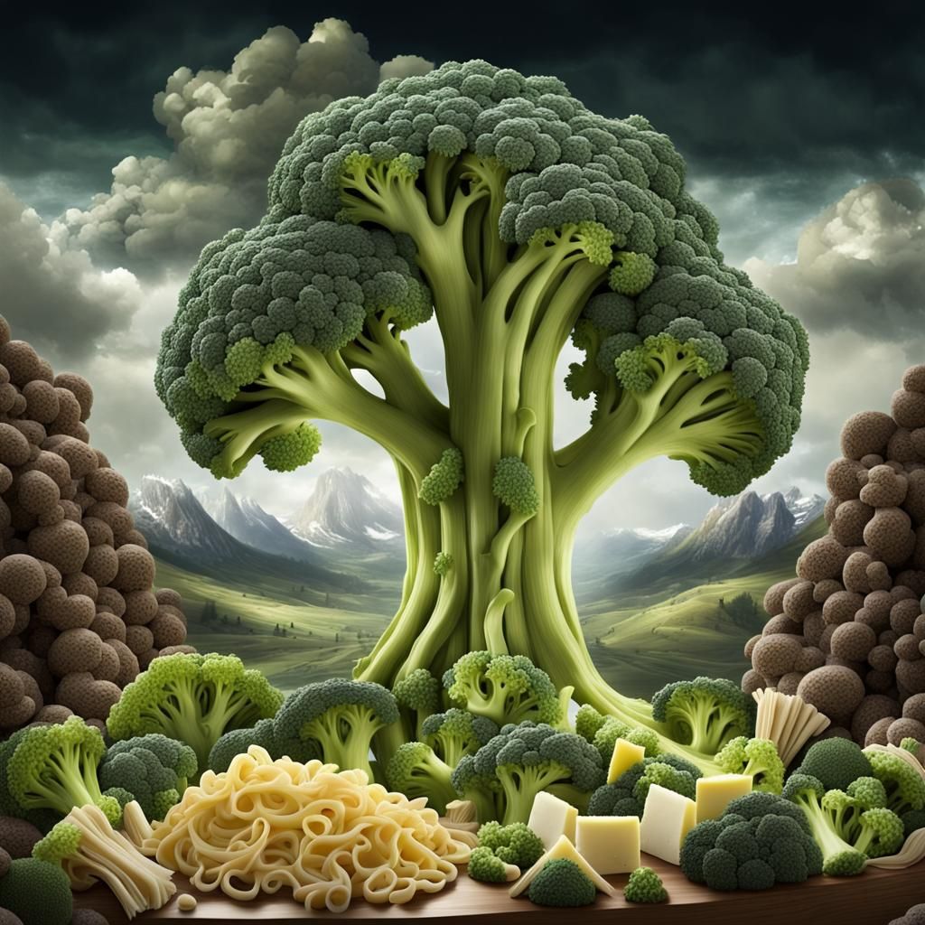Surreal Foodscape Landscape with Broccoli Tree