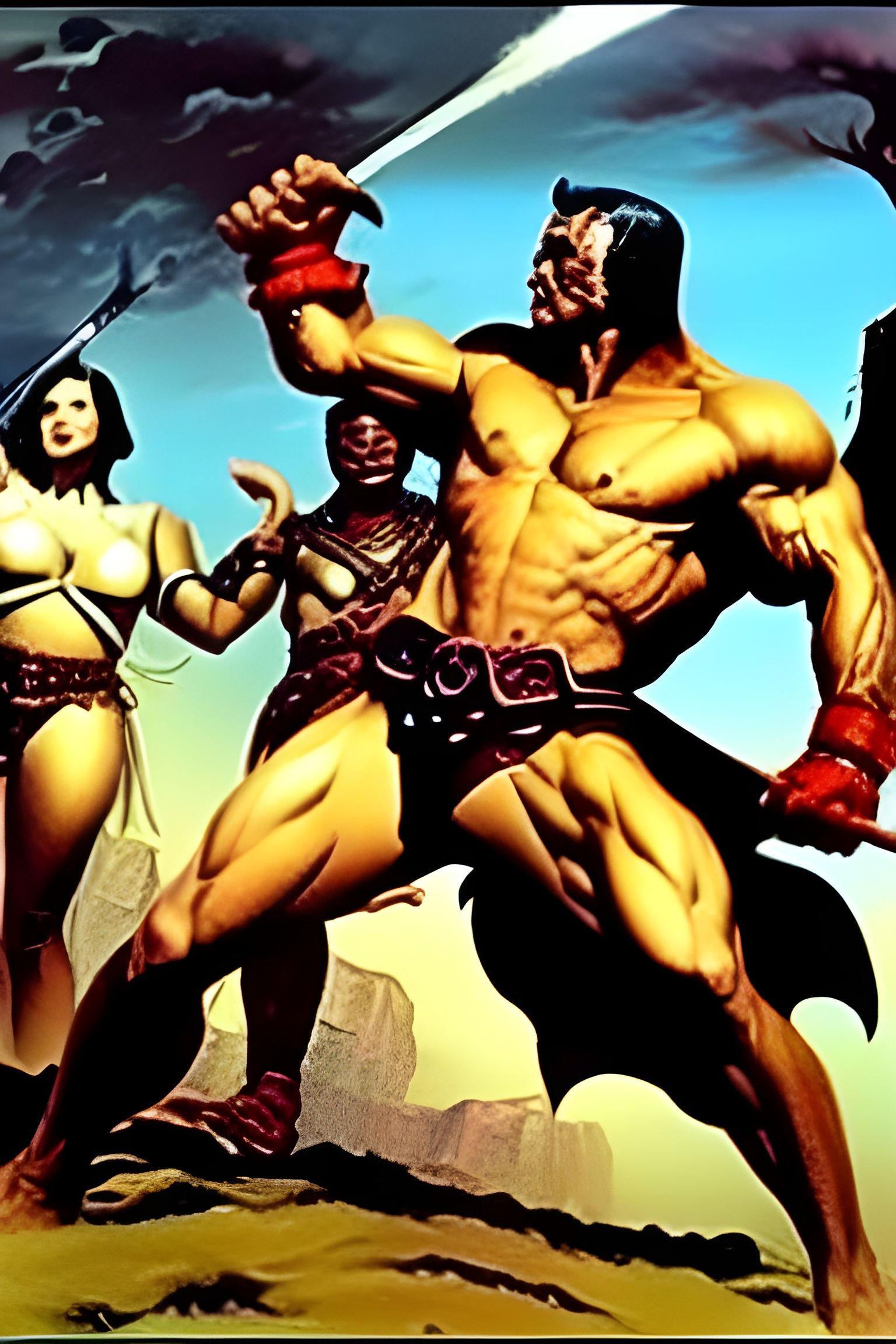 Gladiators Clash in Dark Fantasy Art Style