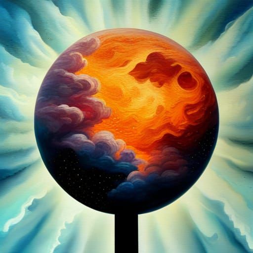 Wizard Scepter with Exploding Moon, Oil Painting