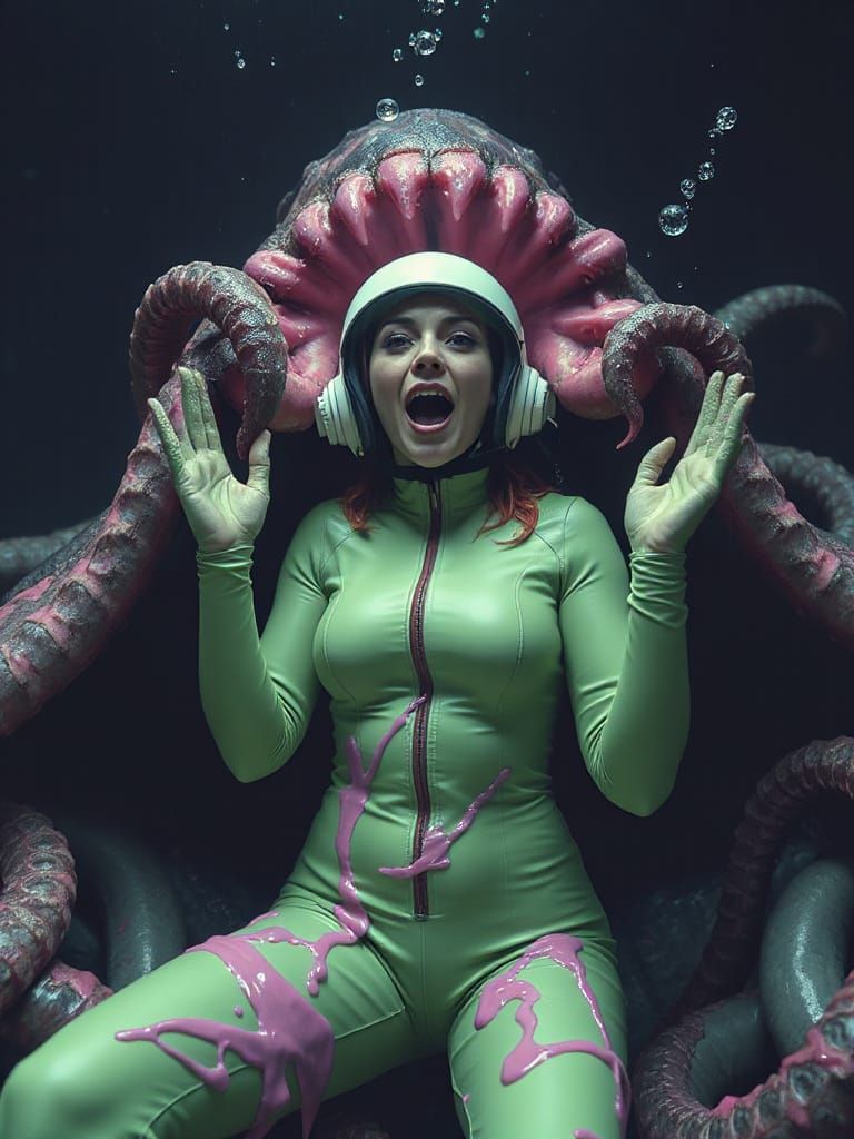 Busty Spacewoman Devoured by Monster in Sci-Fi Scene