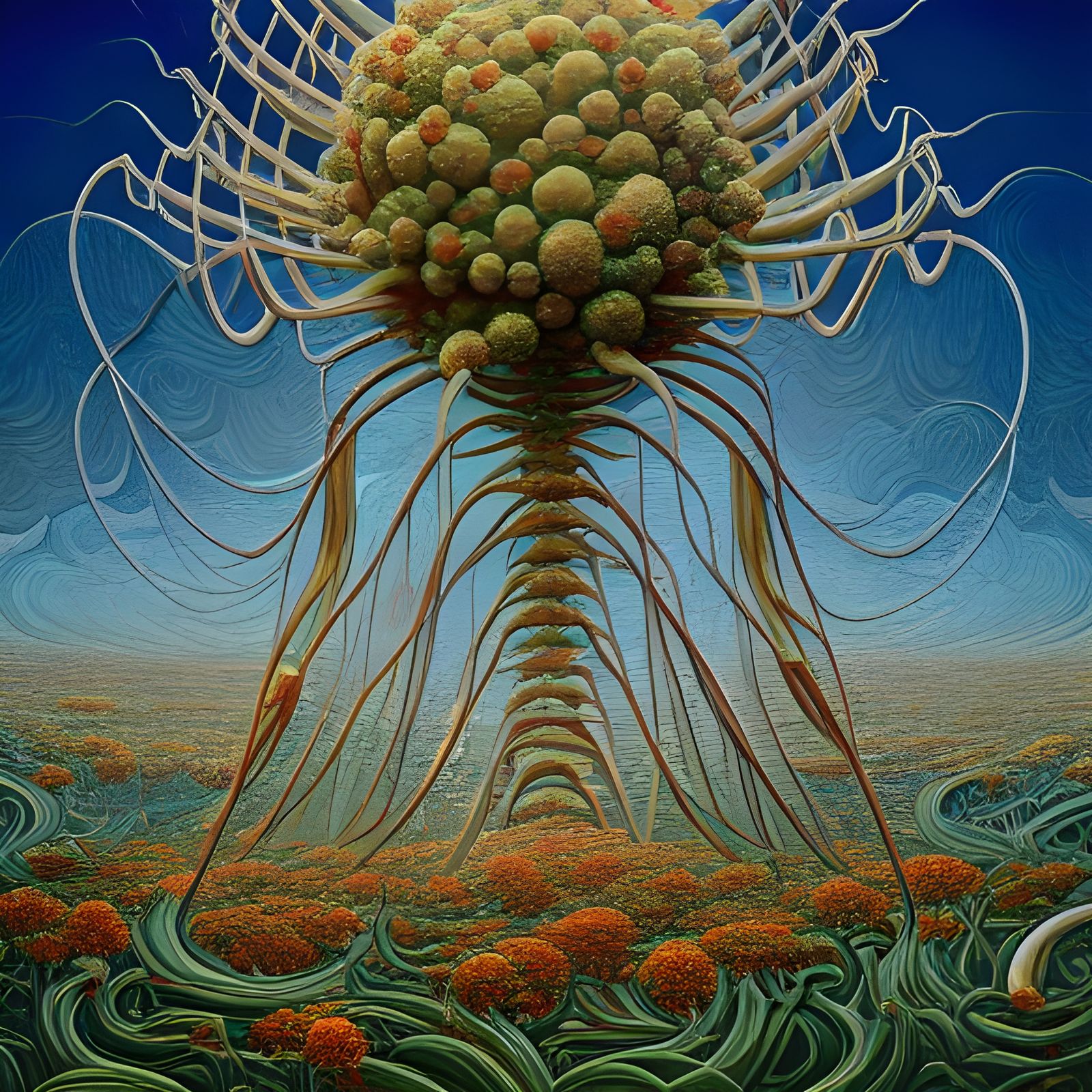 Flowered Bacteriophage in Surreal Dreamscape