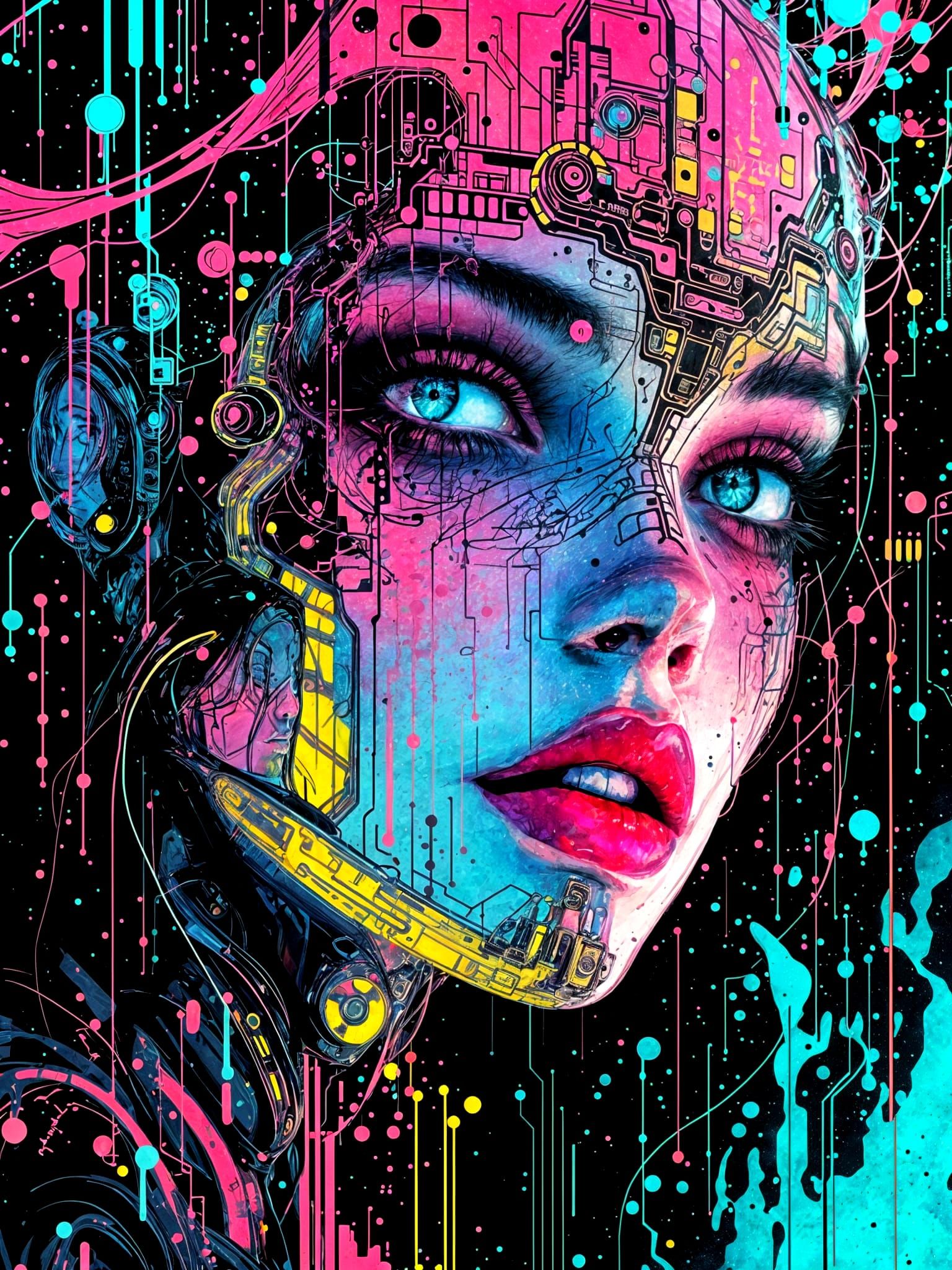 Cyberpunk Cyborg Girl in Glitchcore Fractal Matrix