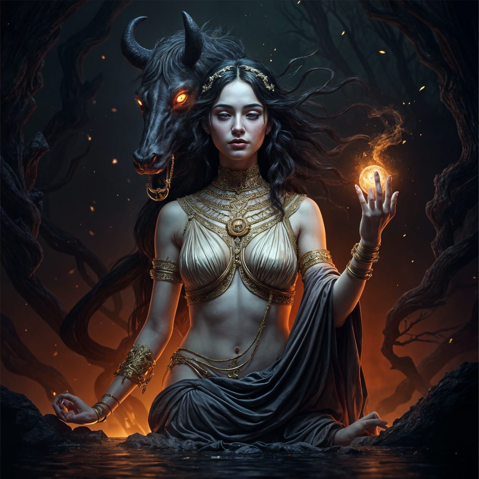 Meditative Goddess of Darkness and Shadowy Majesty