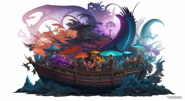 Women on Boat in Starry Sea: Game Cinematic Art