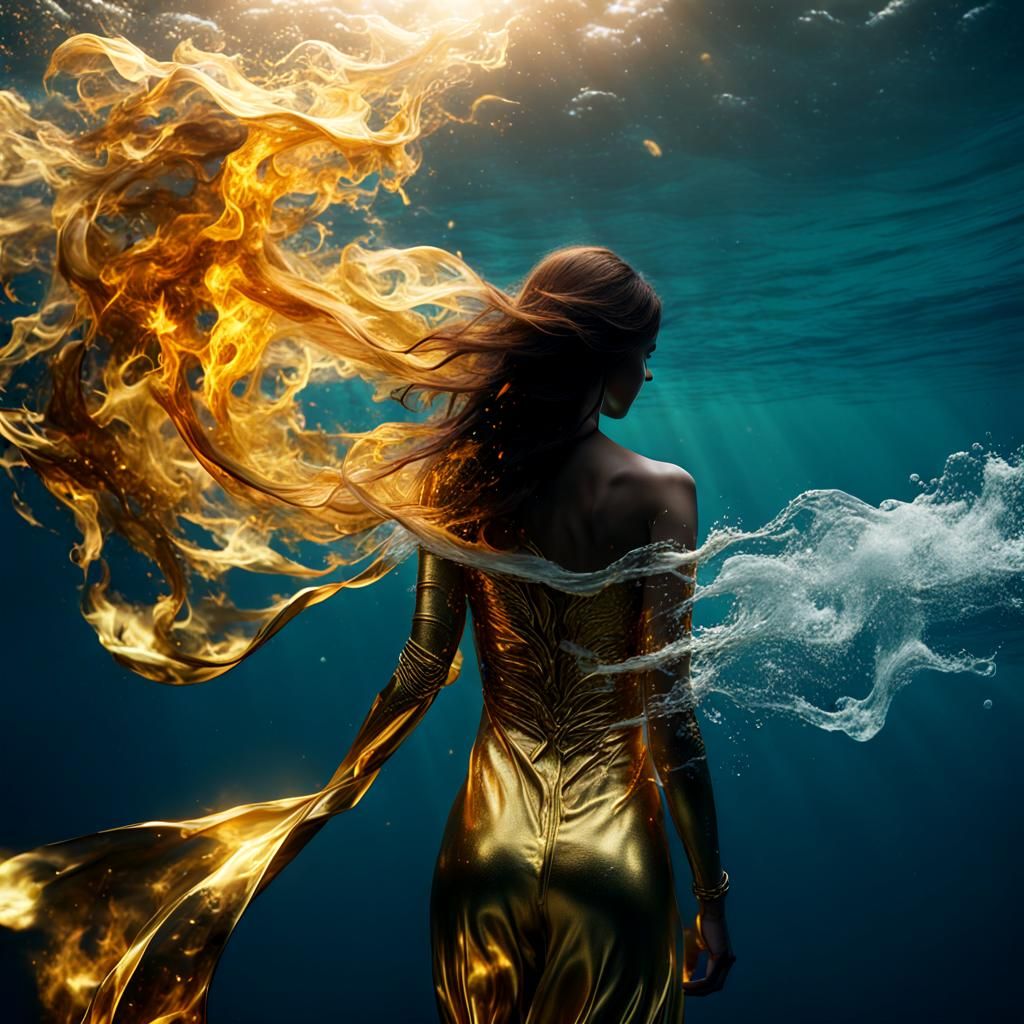 Underwater Woman Bathed in Golden Light