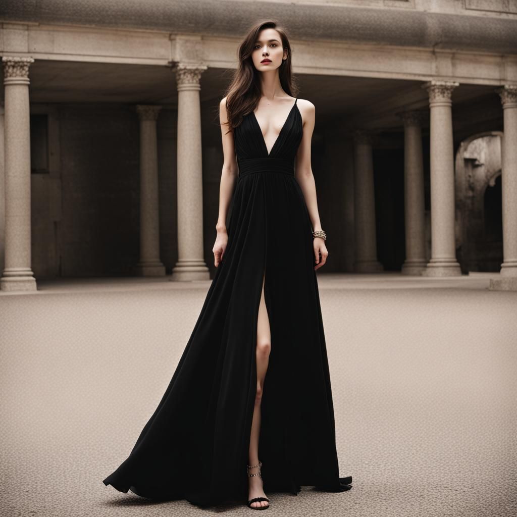 Elegant Long Black Dress AI Image