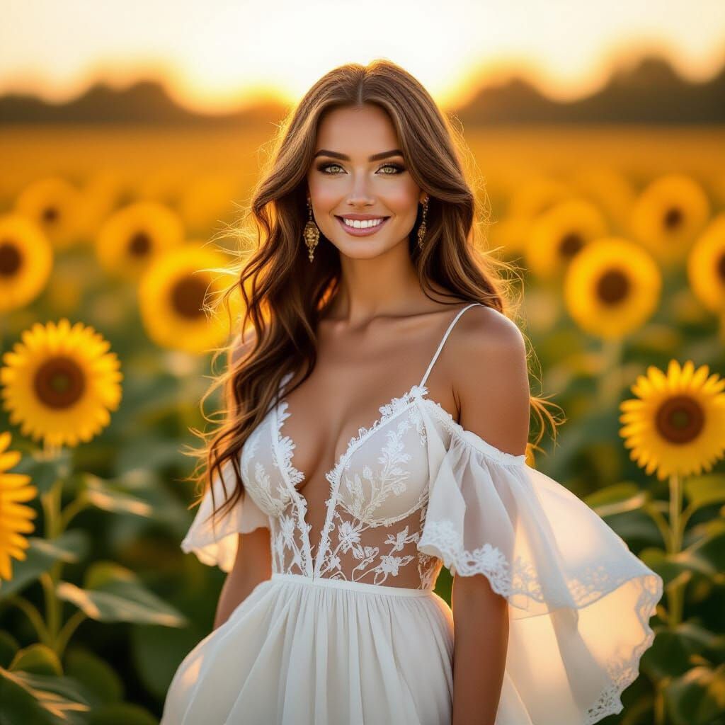 Woman in Sunflower Field: Impressionist Style