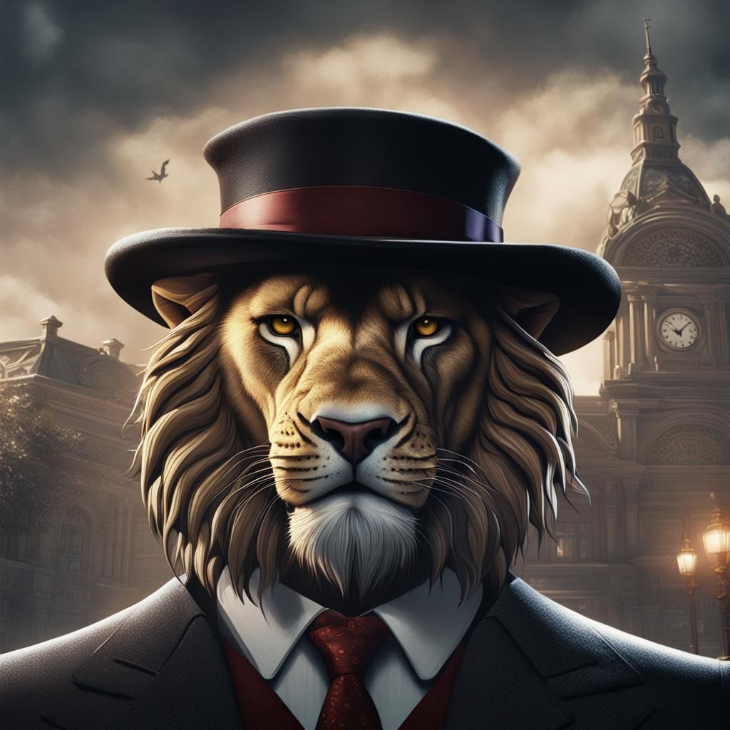 Mafia Lion Man in Detailed Matte Painting