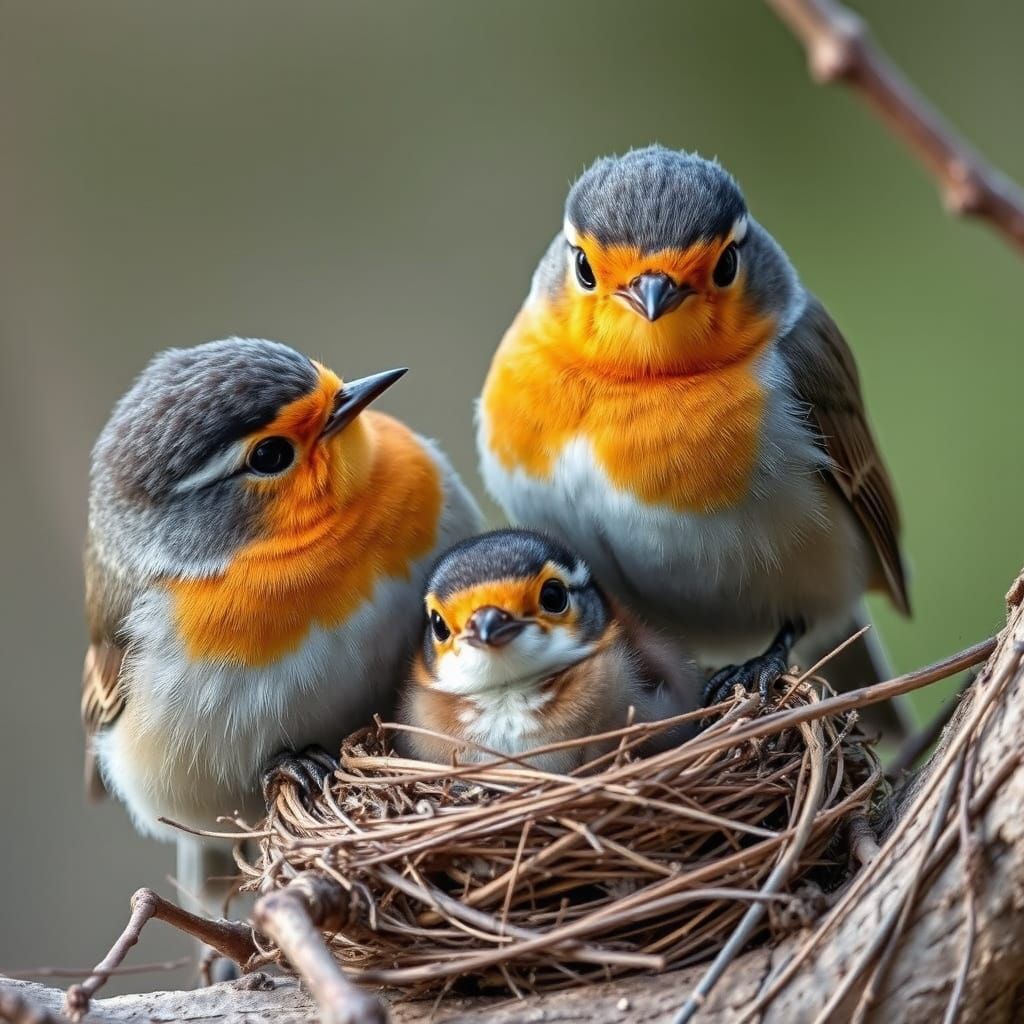 Robins with Nestling