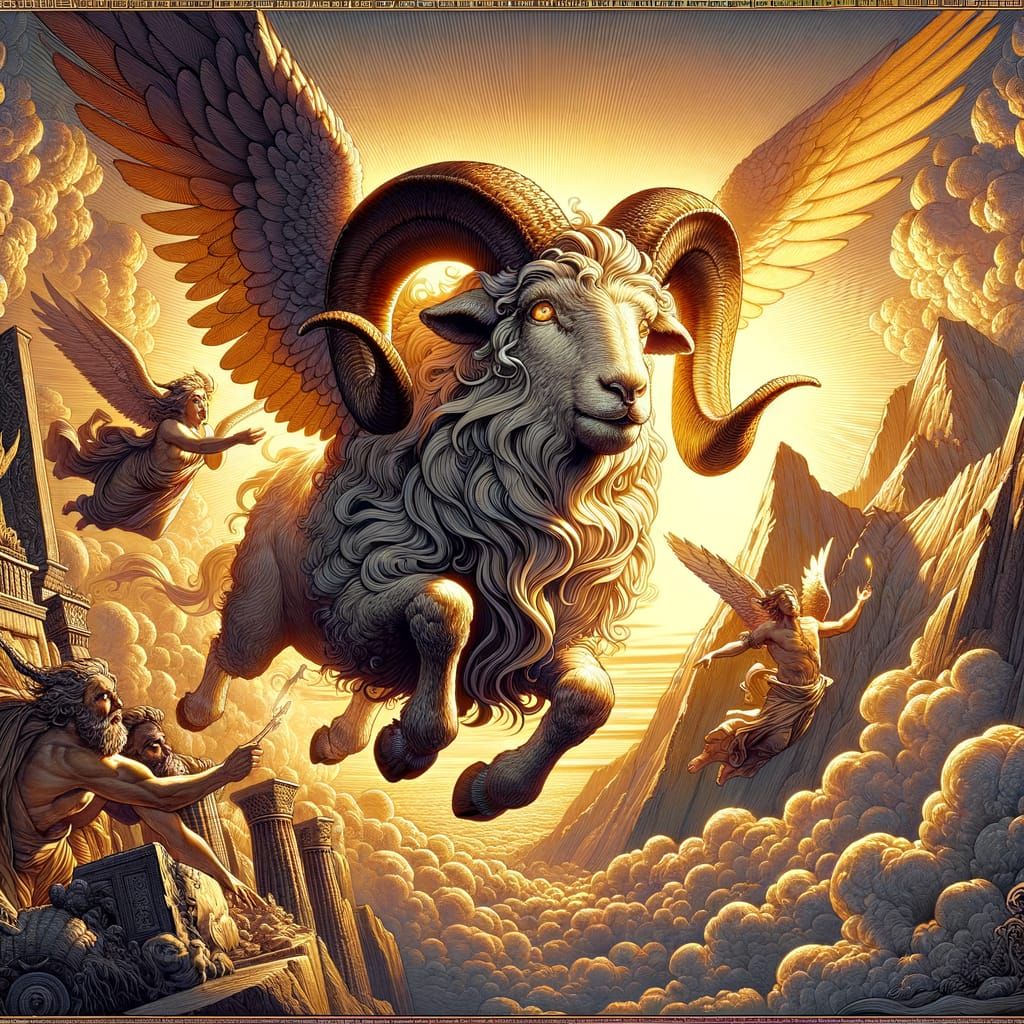 Golden Ram Descends with Phrixus and Helle in Ancient Greek ...