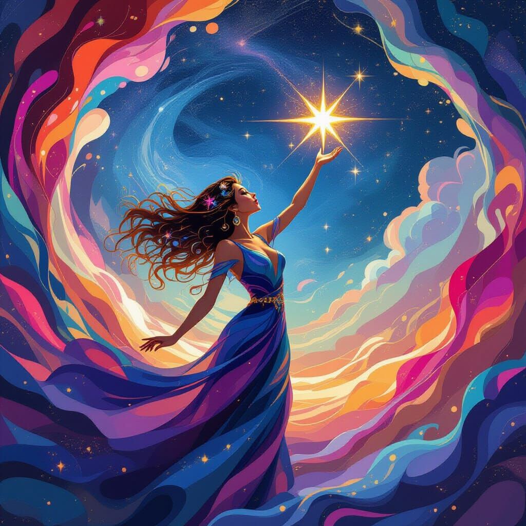 Cosmic Woman Wishing on a Star in Ethereal Universe