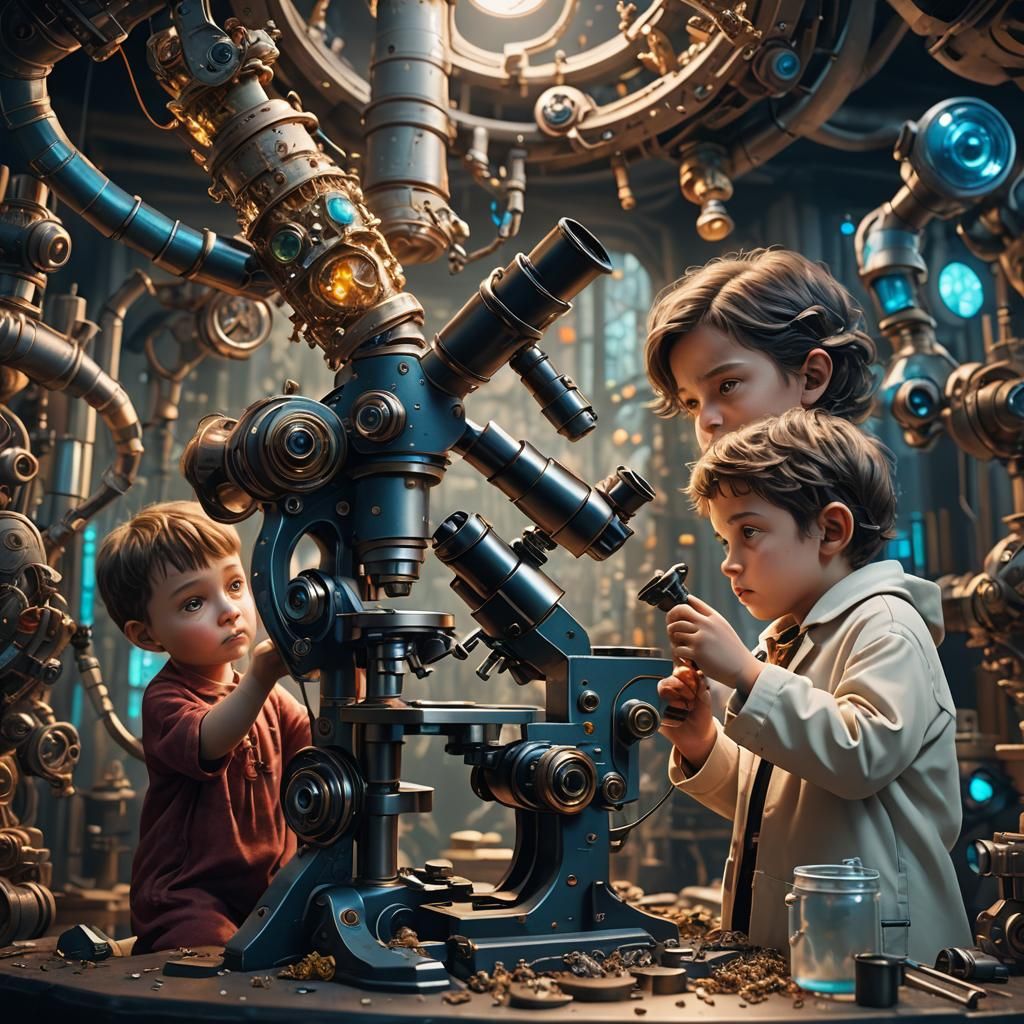 Miniature Person Under Microscope: Detailed Fantasy Art