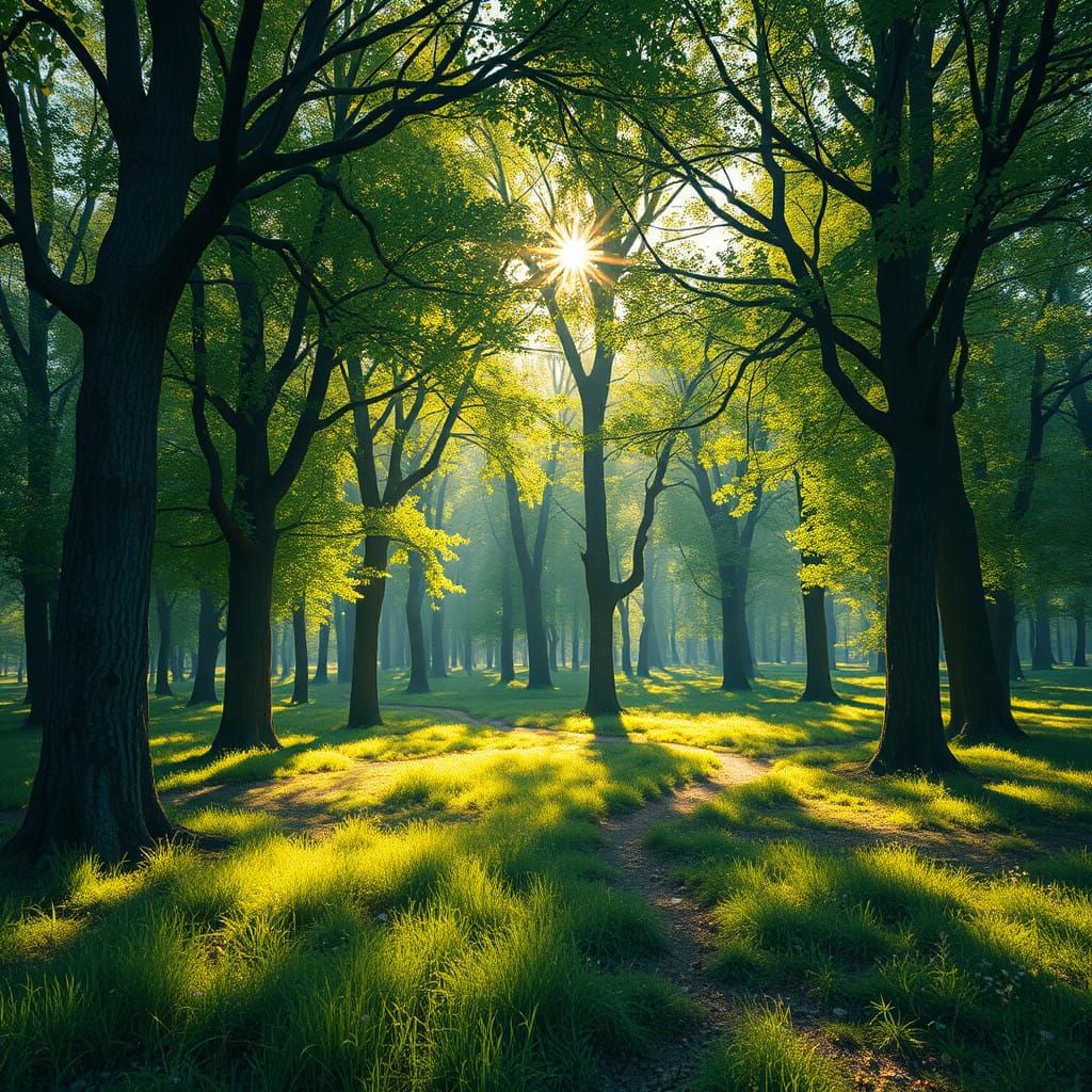 Luminous Forest in Vibrant Colors, Inspired by Van Gogh's Un...