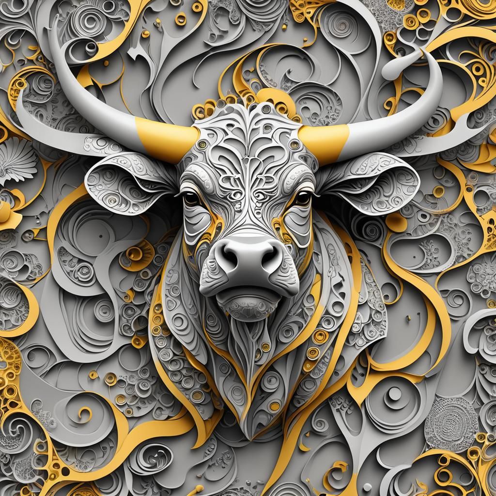 Abstract Bull with Fractals and Zentangle