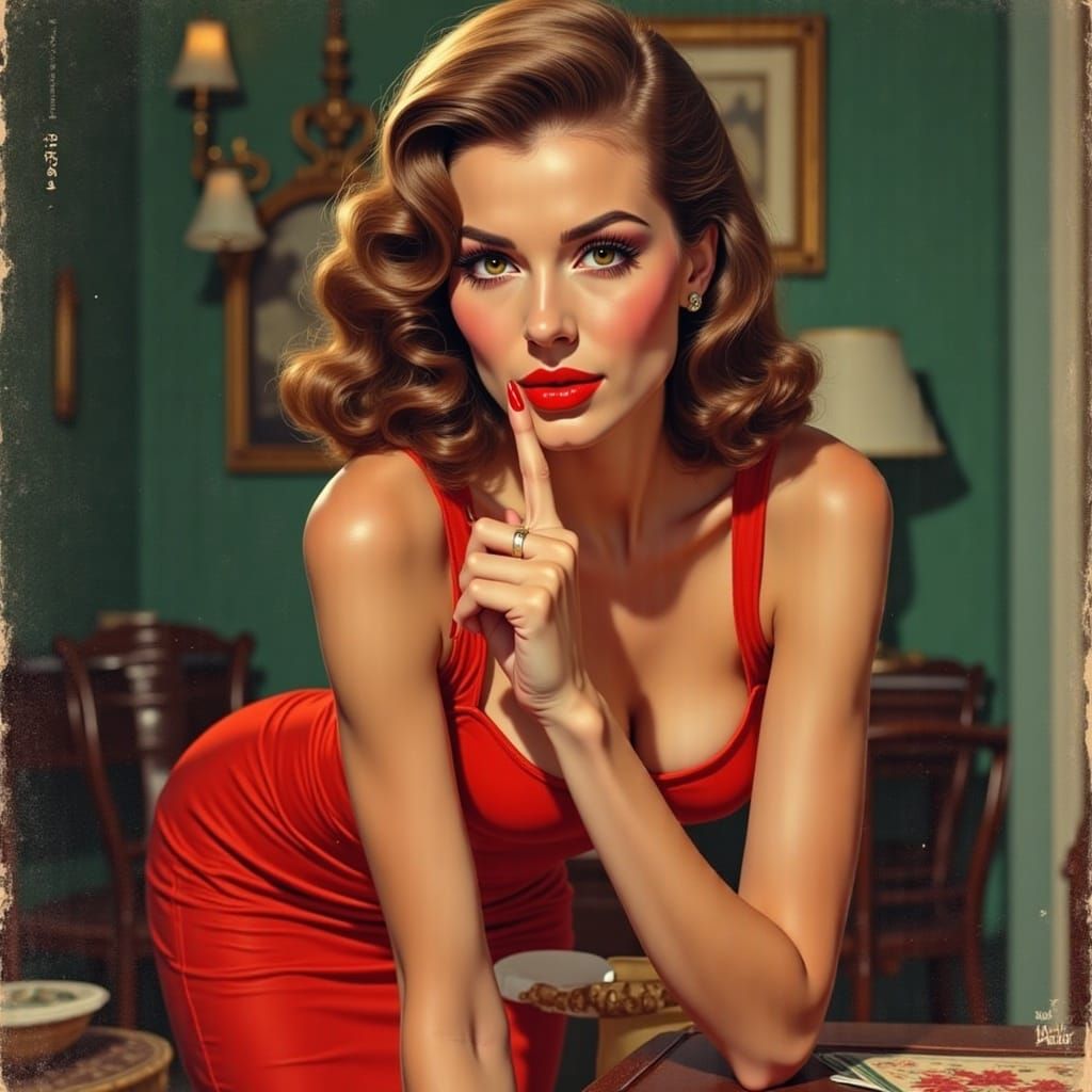 Woman in Secretive Posture, Pin-Up Style