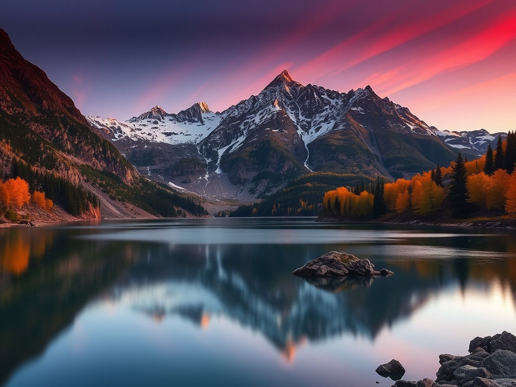 Mountain Lake at Dawn in Autumn Colors