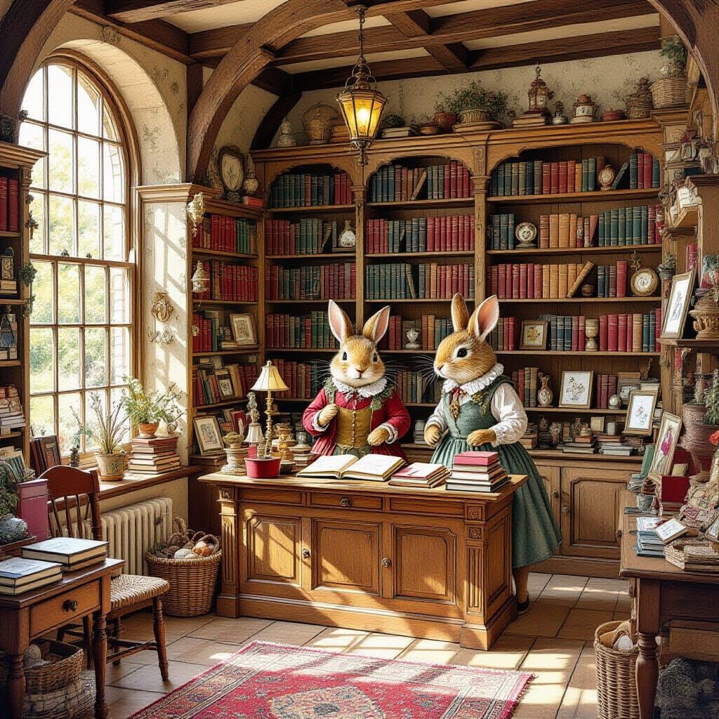 Charming Bookshop in Watercolor Style