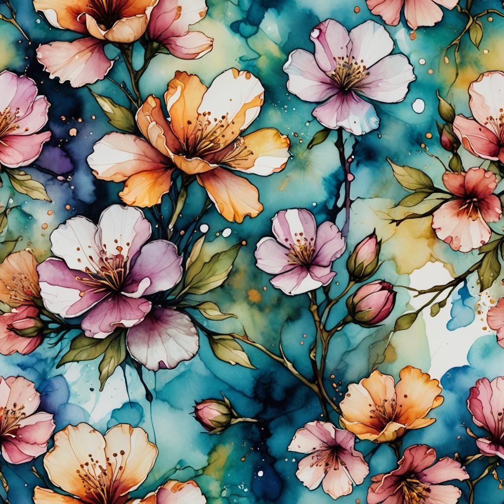 Hyperrealistic Floral Close-up in Alcohol Ink and Watercolor
