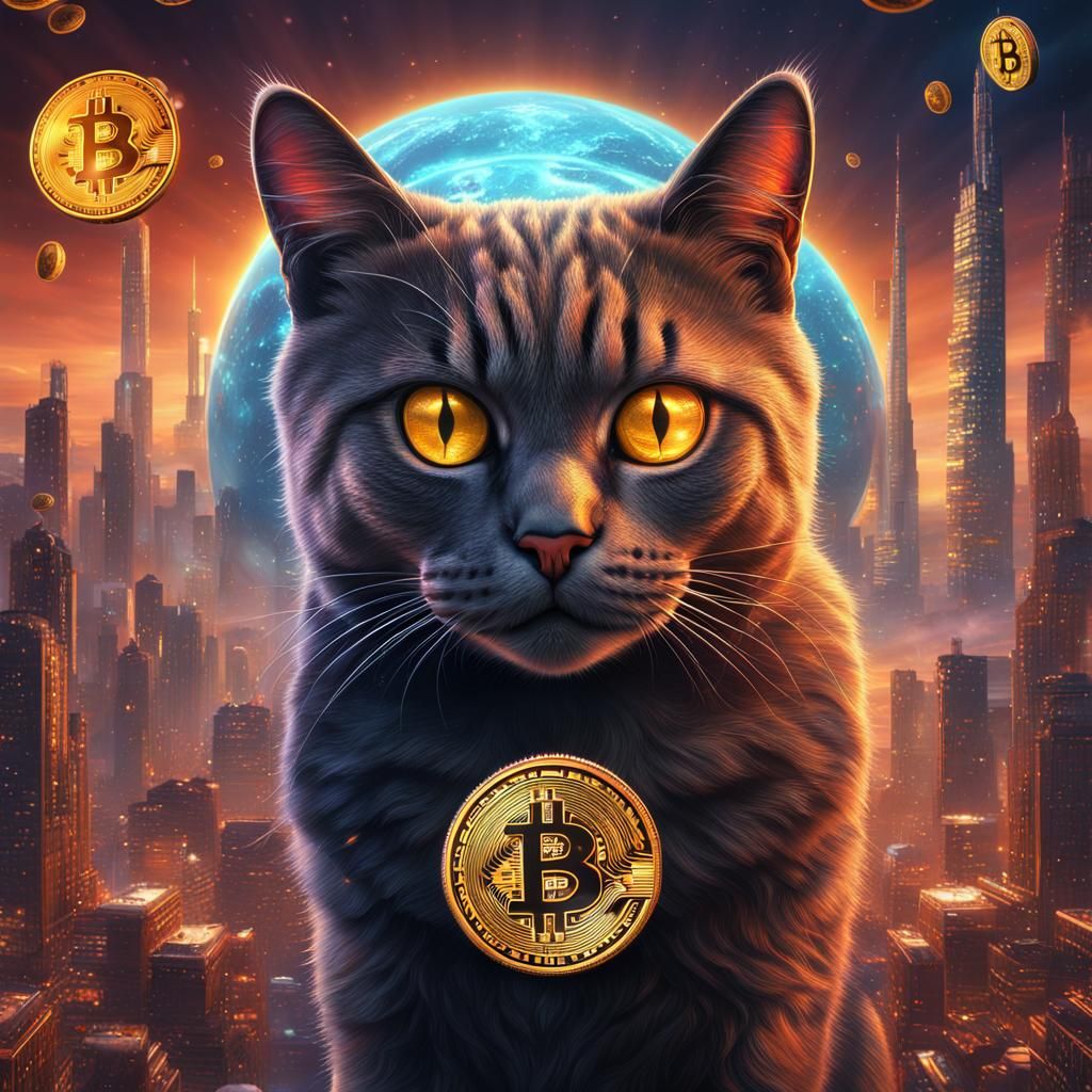 Cat with Bitcoin Eye and NFT Brain