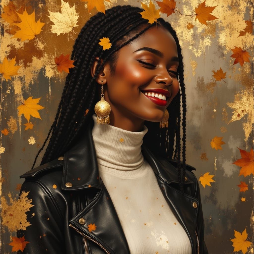 Elegant African Goddess in Autumn Portrait