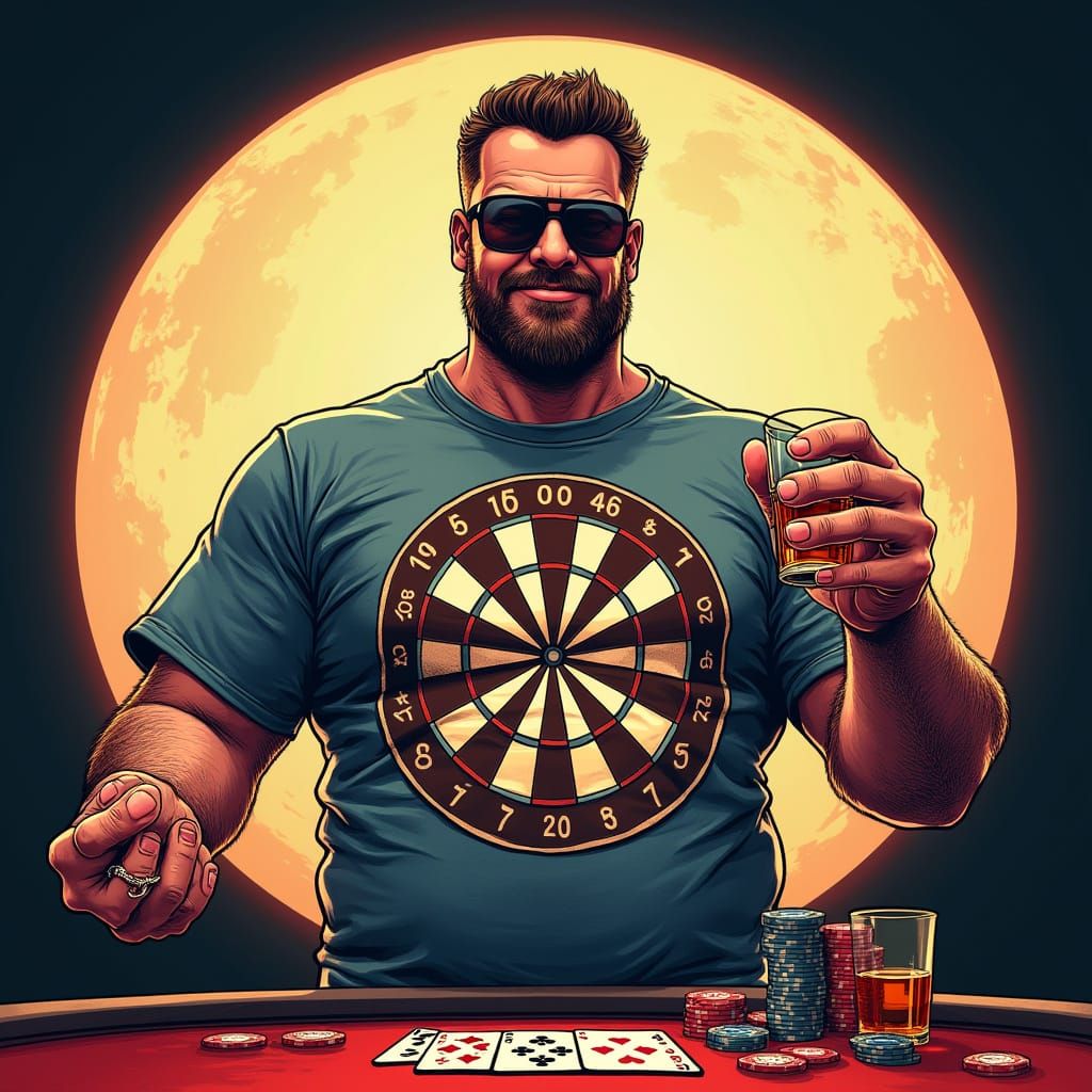 Dart Player in Noir Comic Art Style