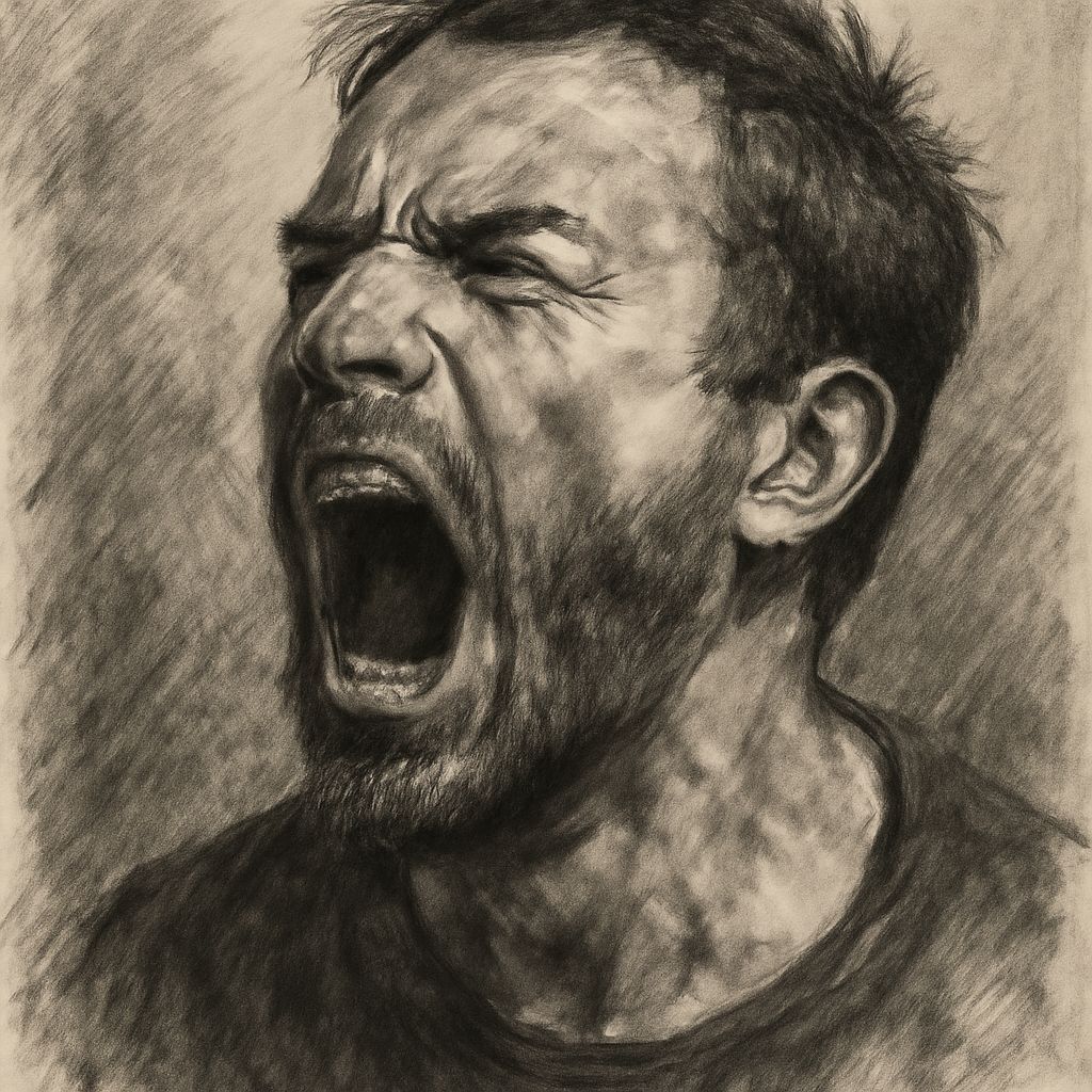 Charcoal Drawing of a Man in Agony