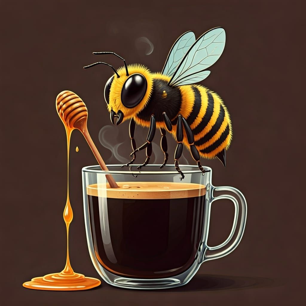Bee with Coffee, Caricature Style