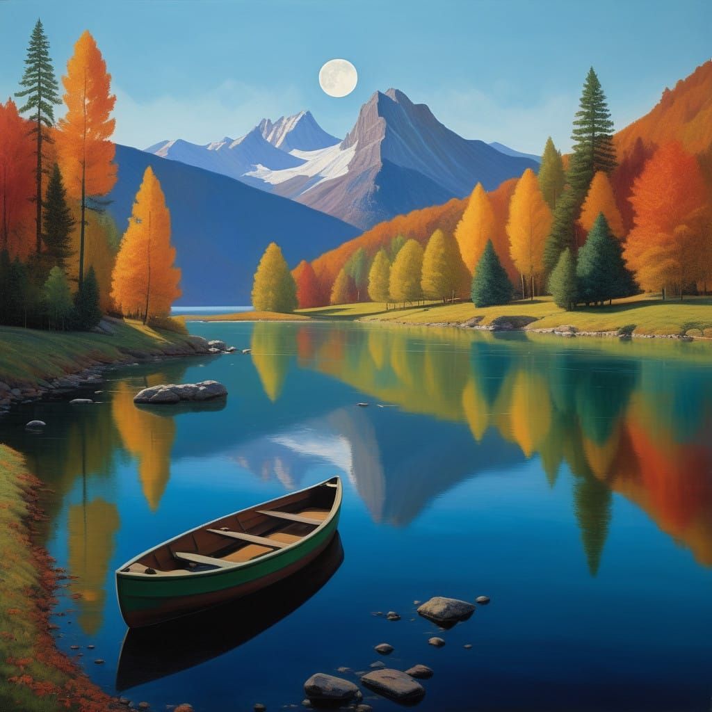 Majestic Autumn Mountainscape Under Radiant Moonlight