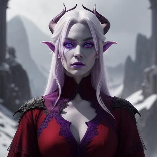 Beautiful Tiefling Girl with Violet Skin and Horns