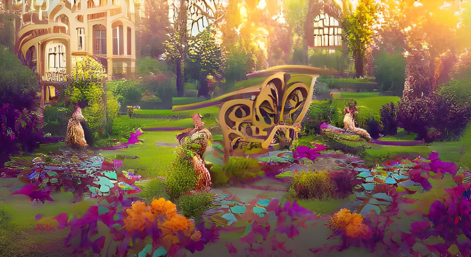 Enchanting English Garden in Art Nouveau Style