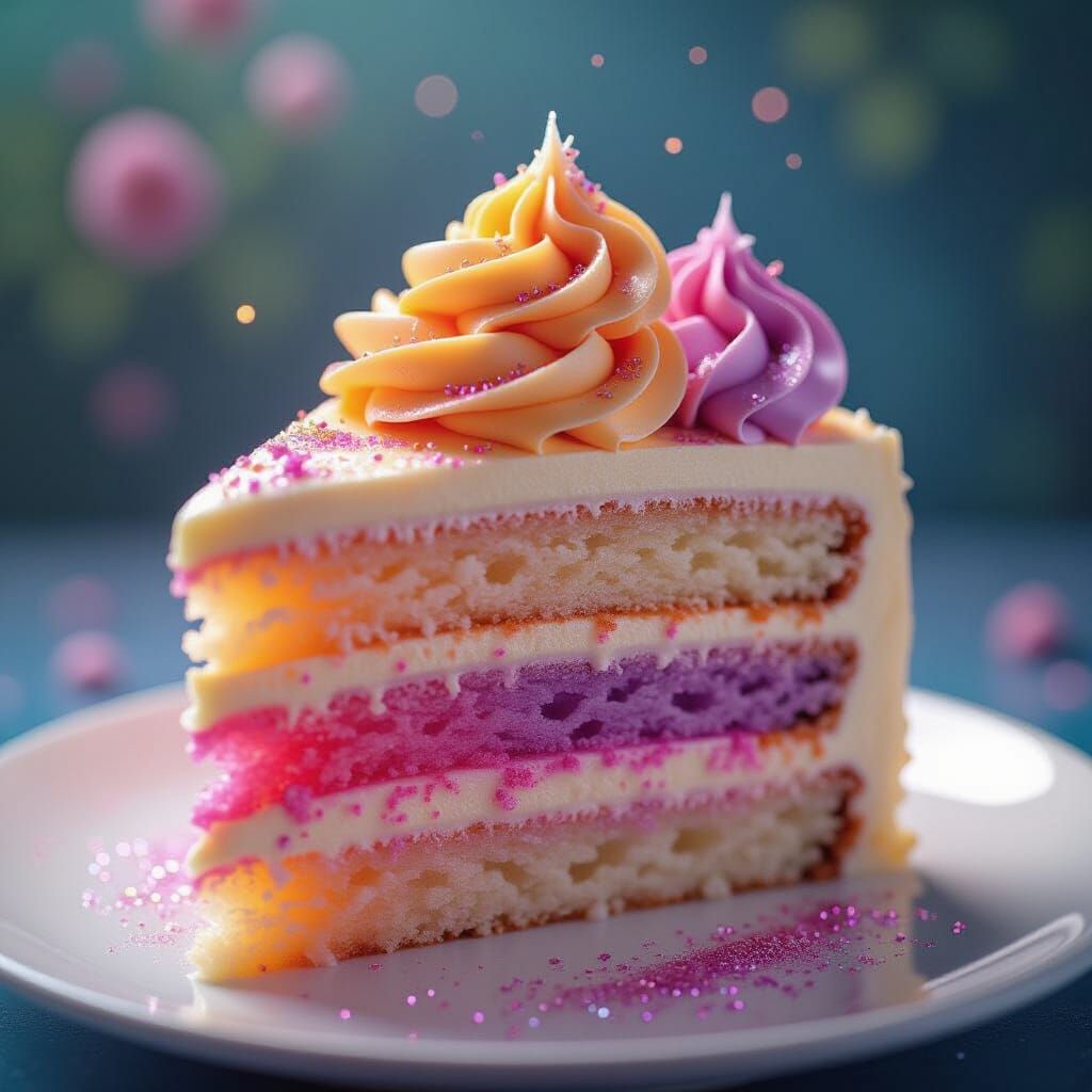 Surreal Cake Slice with Sunset Frosting