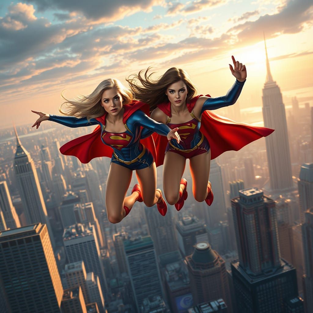 Futuristic Superhero Duo Sails Through New York City Skies