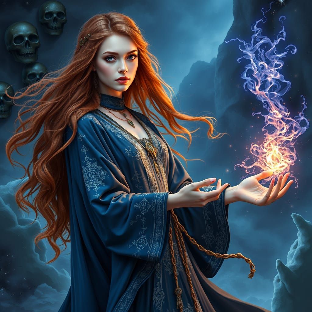 Magnificent Sorceress-Mage with Magical Staff