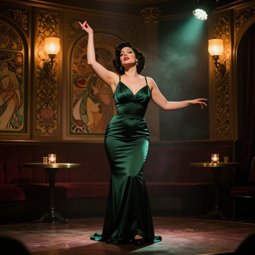 Curvy Jazz Singer in Art Nouveau Lounge