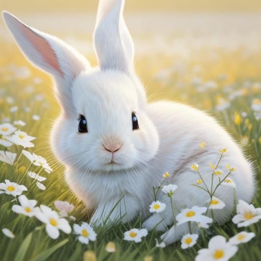 Whimsical Watercolor Rabbit in Sunny Meadow