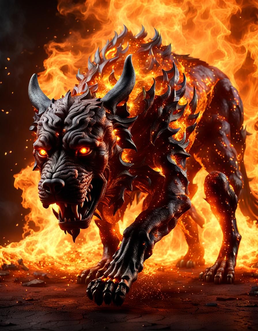 Fiery Cerberus Spirit in Photorealistic CGI