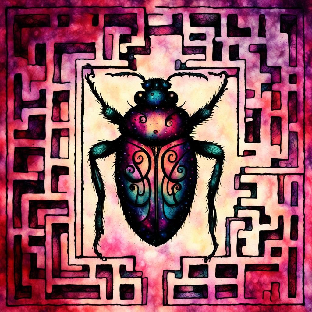Bug in Maze: Gothic Art with Cosmic Colors