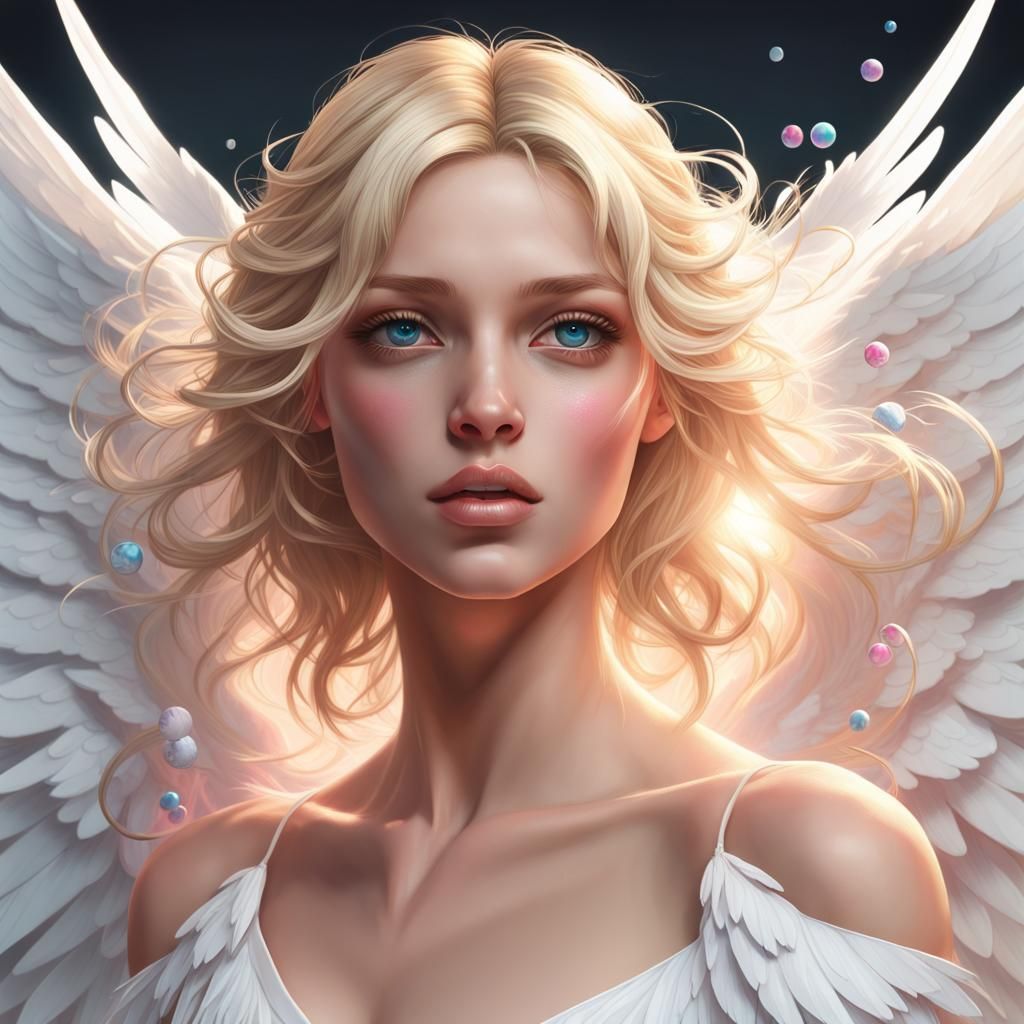 Angelic Portrait with Six Wings in Fantasy Style