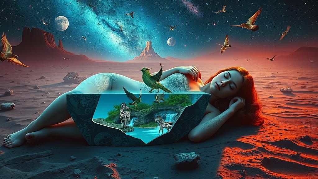 Woman's Parched Body Reveals Bioluminescent Oasis in Surreal...