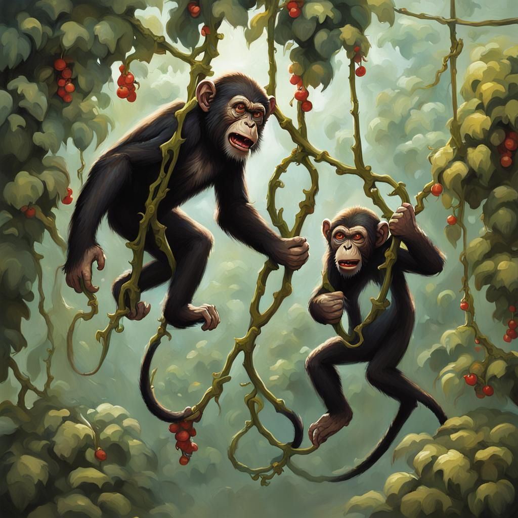 Sinister Monkeys Swinging on Vines