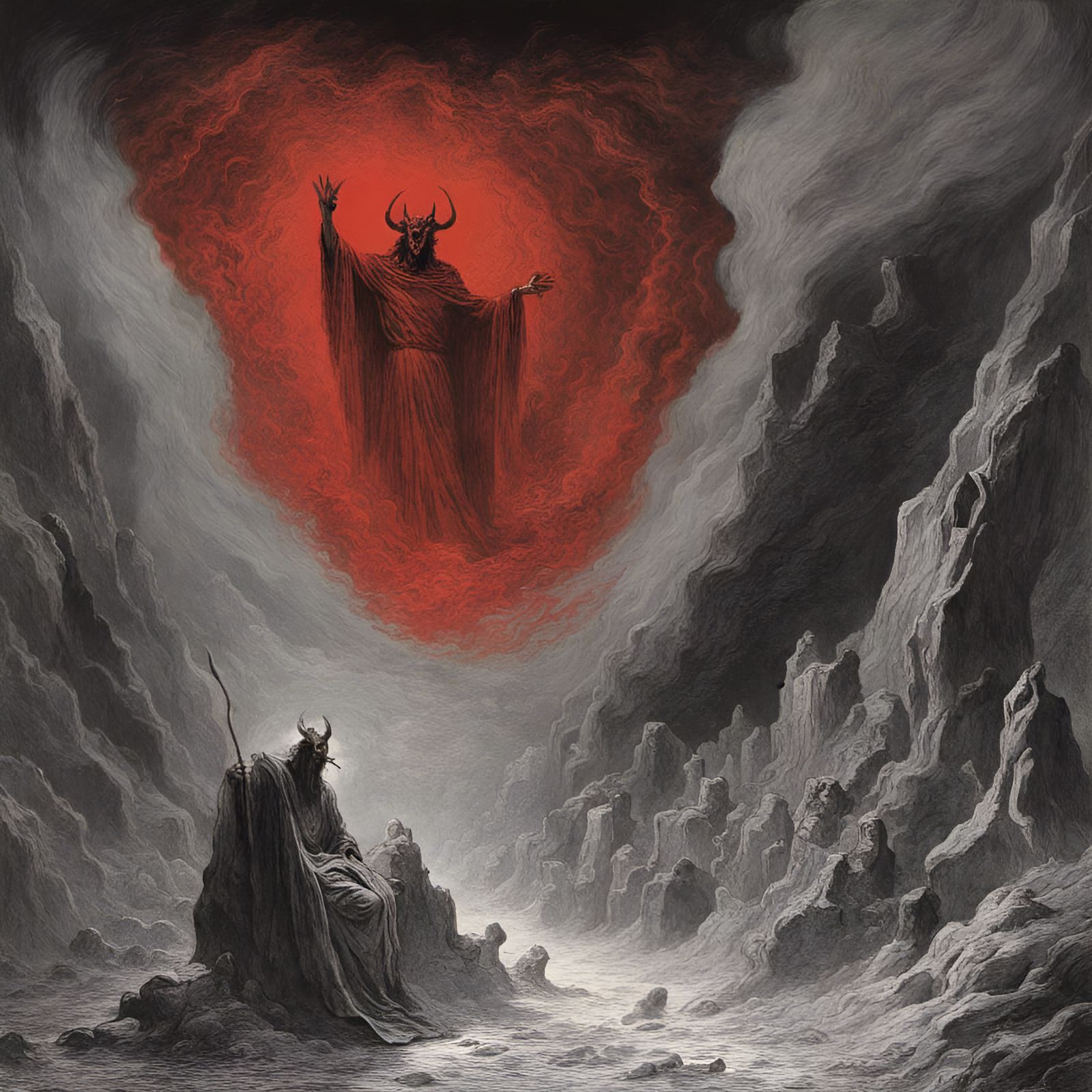 Infernal Red Fog in a Horror Landscape