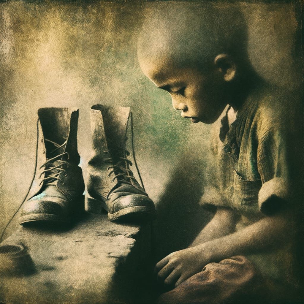 Child in Solitude: Painterly Image with Muted Colors